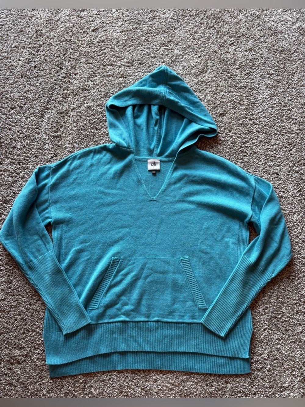 CAbi Teal Crewneck Hooded Sweater